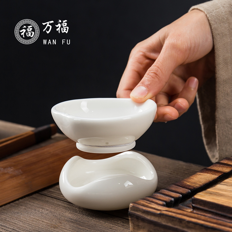 白瓷茶漏 羊脂玉茶叶过滤网 陶瓷功夫茶具配件茶渣漏斗玉瓷滤茶器