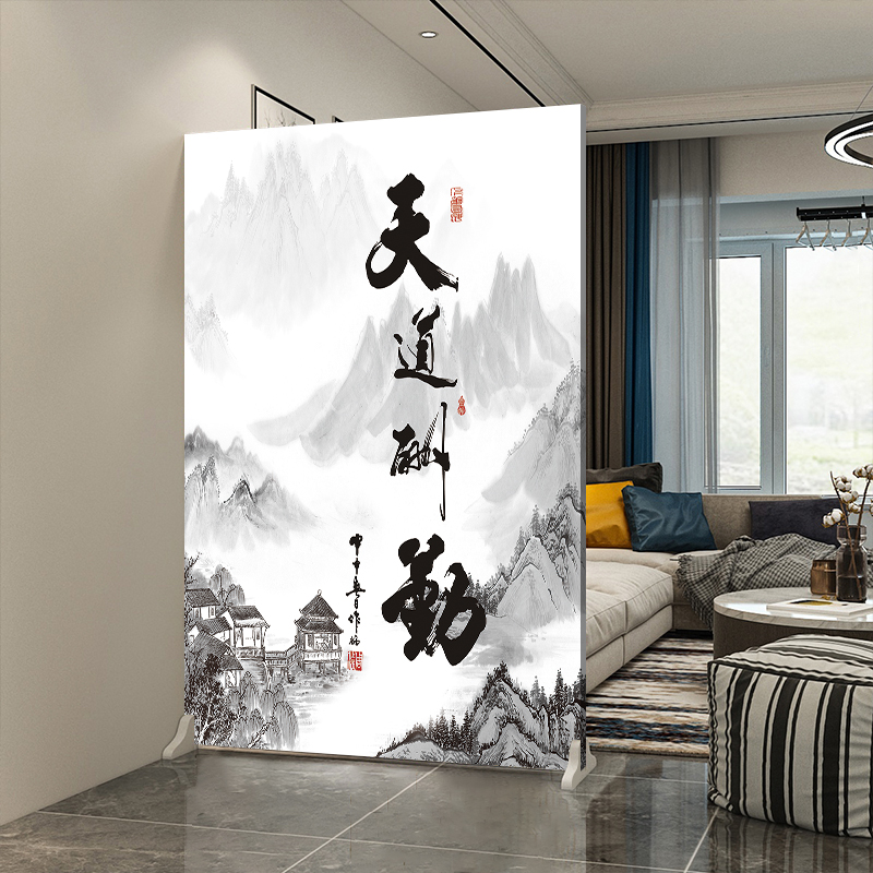 办公室屏风隔断客厅公司进门玄关简约现代移动形象墙布艺双面座屏