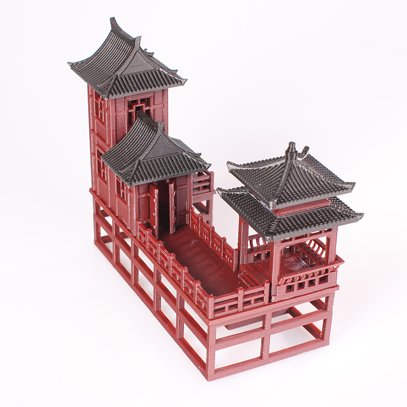 徽式小屋小假山吸水石水陆缸微景观庭院盆景中式古建筑模型