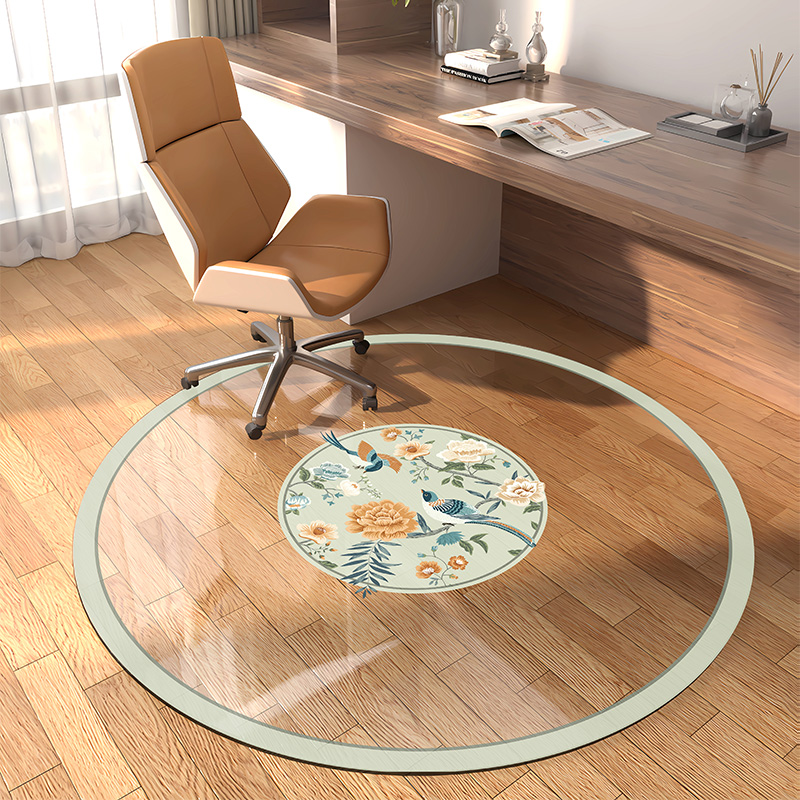 书房电脑转椅地毯圆形静音防滑木地板保护垫防磨垫子印花中式