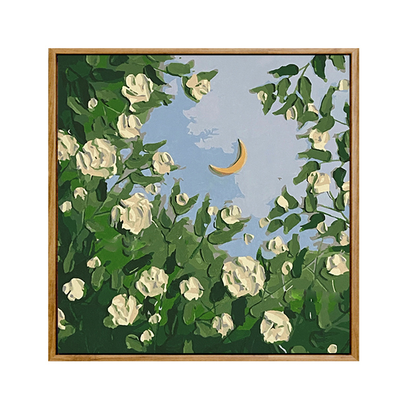 数字油画diy填充油彩画简单手工涂色丙烯画减压卧室装饰画白玫瑰图片