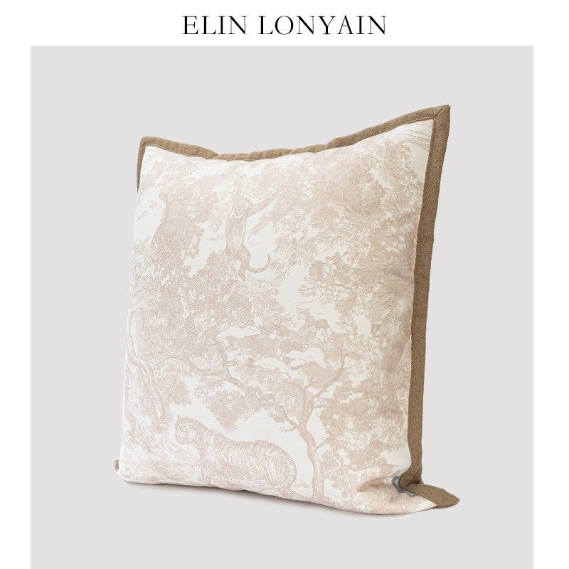 LIN LONIN咖色森林印图案靠垫抱枕样板房客厅沙发方腰枕,居家布艺,靠垫/抱枕,淘宝优惠券,粉丝福利购,淘宝优惠卷