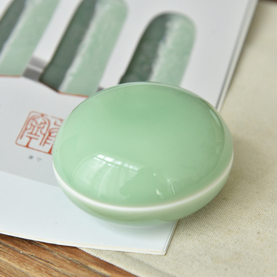 龙泉青瓷小号便携印泥盒陶瓷高盖印泥缸篆刻书法文房粉盒空盒 30g