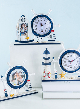 卧室床头装饰台钟客厅实木质钟表地中海航海座钟创意静音时钟