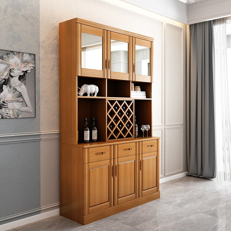 全实木酒柜餐边柜一体靠墙橡木茶水柜置物客厅储物柜中式现代家用