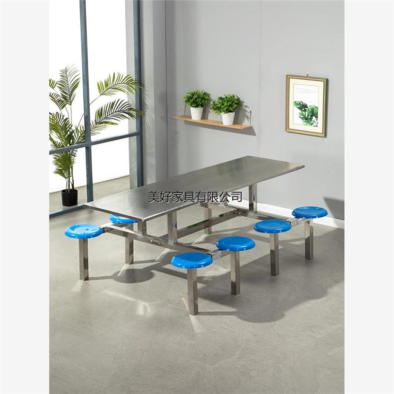 不锈钢食堂餐桌学校工厂饭堂餐厅//8人位加固连体快餐桌椅