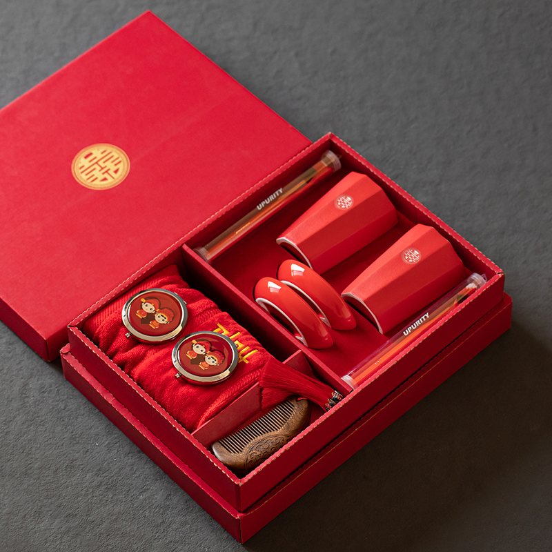 结婚情侣红色漱口杯套装新婚洗漱陶瓷牙刷杯结婚洗漱用品套装陪嫁