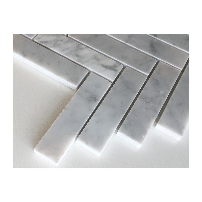 白色鱼骨石材马赛墙大理石卡拉拉白吧台地砖瓷砖浴室