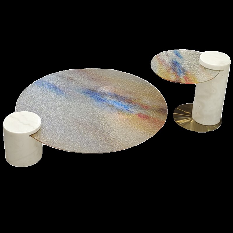 baxter意式极简水波纹玻璃办公茶几客厅家用小户型大理石边几圆形