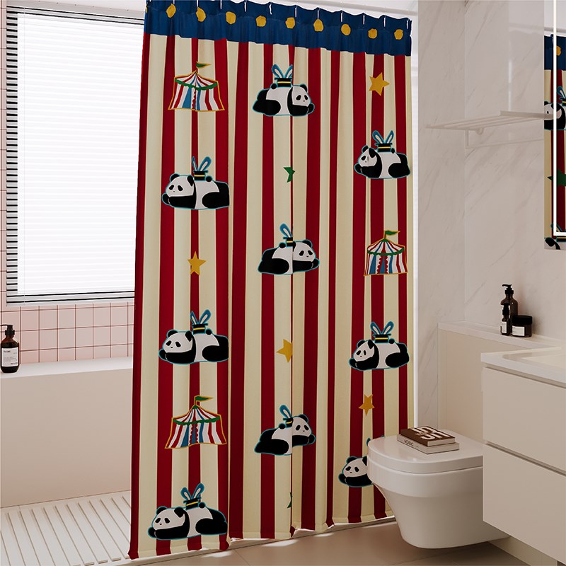 复古熊猫浴室浴帘防水防霉装免打孔洗澡淋浴房卫生间遮挡帘挂布