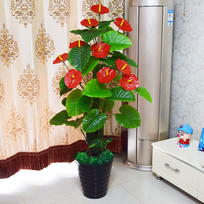 鸿运当头假树仿真树红掌假花盆栽绿色塑料装饰花客厅盆景仿真绿植