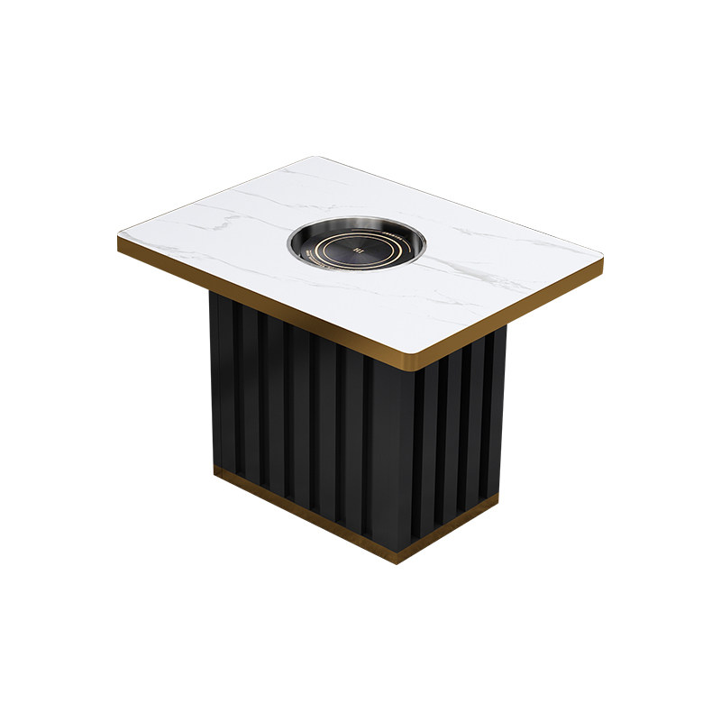 实木岩板大理石火锅桌子电磁炉烤涮一体商用无烟烤肉桌椅卡座沙发