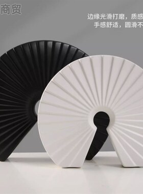 黑色白色扇形抽象艺术陶瓷样板间办公室客厅电视柜工艺装饰品