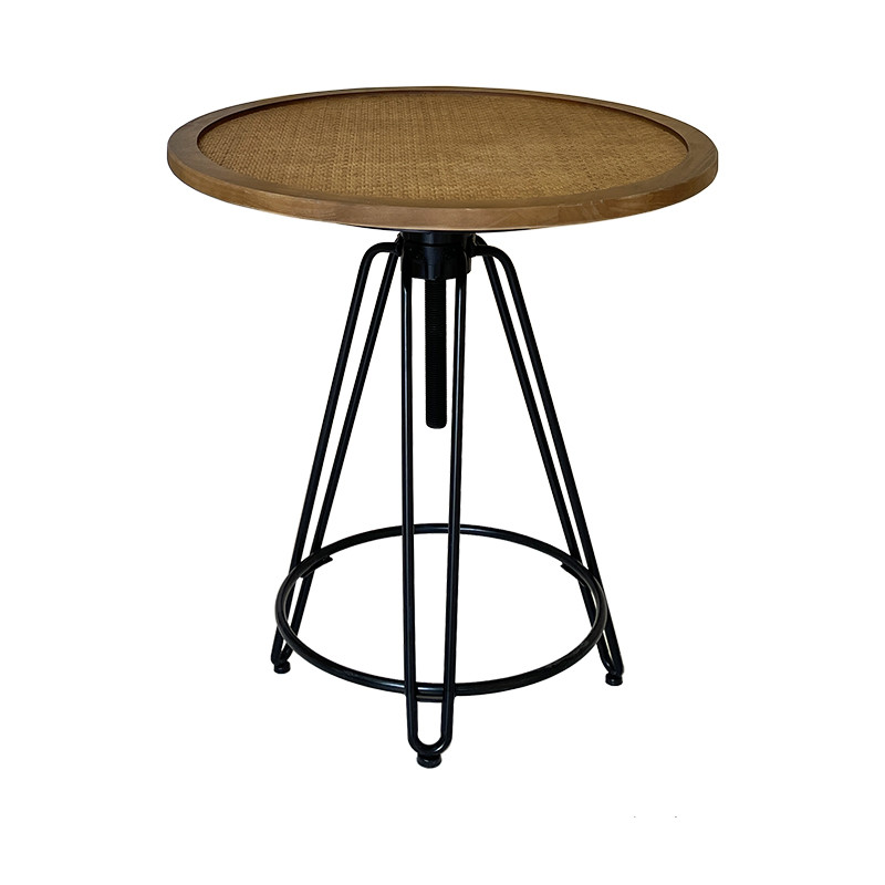 升降式工业风咖啡桌实木铁艺茶几边几小圆桌民宿小圆桌藤编阳台桌