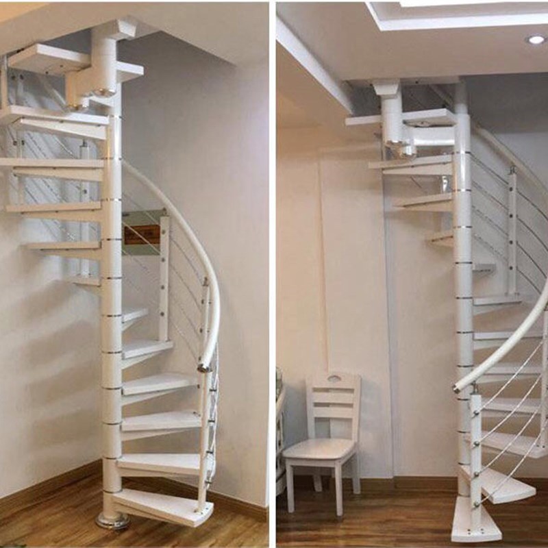 旋转楼梯室内家用阁楼小型整体复式别墅中柱实木loft公寓旋梯定制