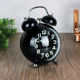 闹钟床头懒大声音圆形金属打铃闹钟日韩创意闹表学生静音座钟