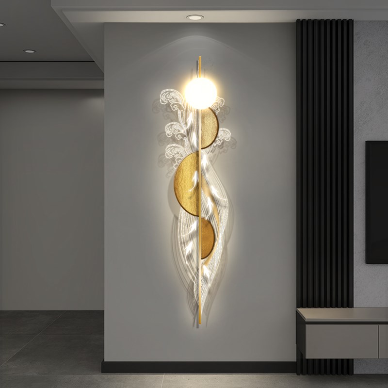 立体轻奢客厅装饰画电视背景墙格栅壁灯九鱼图发光挂画高级感壁画图片