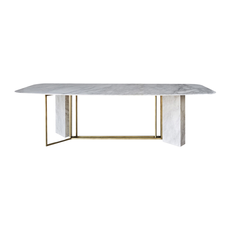 精品现代风格天然大理石餐桌  金属拉丝质感底座黑白两色可选