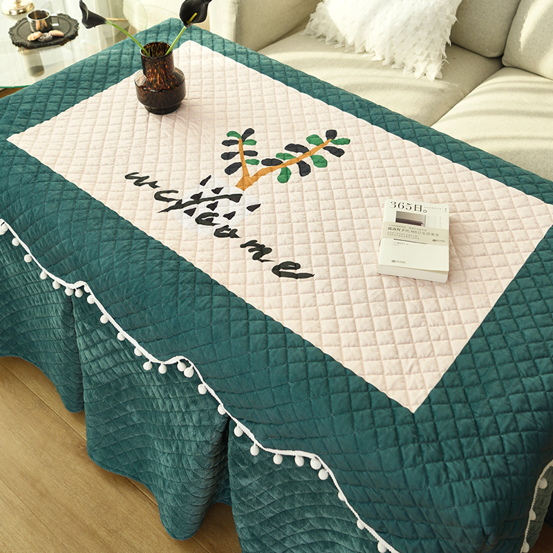 宇婷电炉罩烤火桌子罩长方形桌布新款加厚加绒茶几罩裙摆冬季