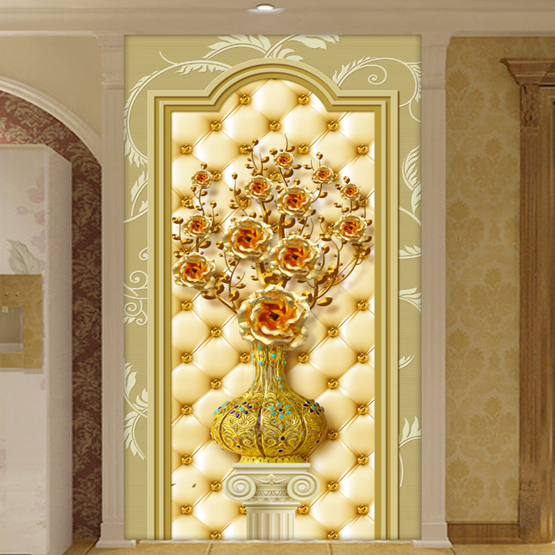 墙纸自粘欧式瓶立体油画玄关过道背景墙画壁纸客厅走廊墙纸