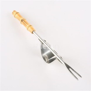 园艺除草工具种花移苗不锈钢松土挖野菜起根叉子竹节根木柄拔草器