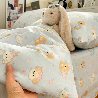 奶fufu蓝全棉卡通纯棉单被罩双人200x230单独被套单件150x200单人