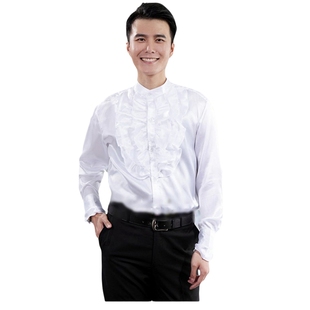 男魔术师表演服男装多层荷叶门襟衬衫新款2023司仪大合唱主持衬衫