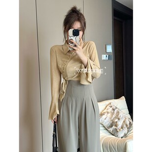 王等等微胖定制罗塔清晨长裤2023年春夏季新款显瘦真鱼骨裤子女