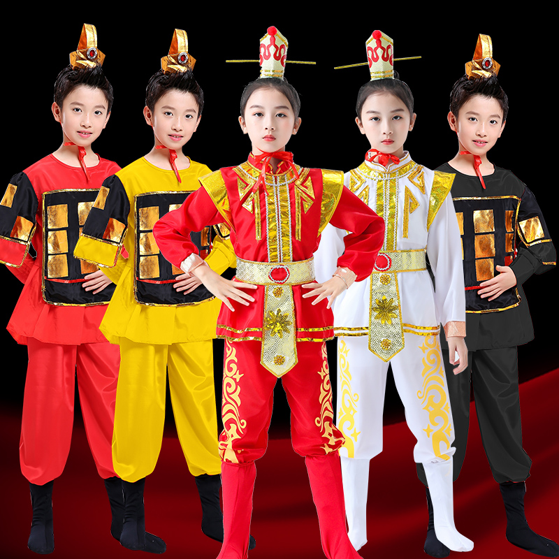 儿童花木兰演出服装男女童打鼓服古代士兵服木兰辞满江红戏曲汉服