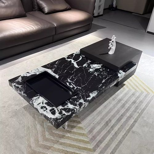 意式极简大理石伸缩茶几客厅家用小户型设计师悬浮实木亚克力茶桌