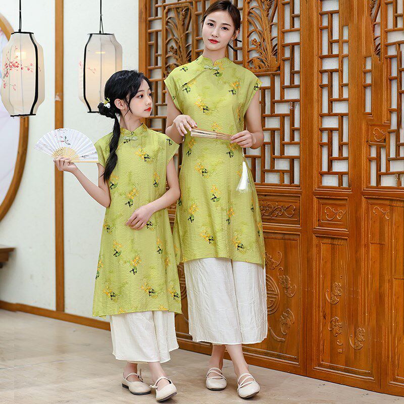 母女亲子装夏装旗袍裙套装2024新款洋气中国风汉服女孩夏季连衣裙