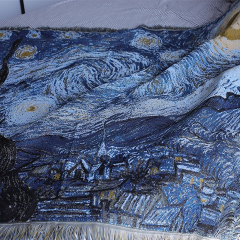 梵高星空油画毯子四季通用休闲毯沙发毯床巾毯挂毯装饰毯布艺地毯