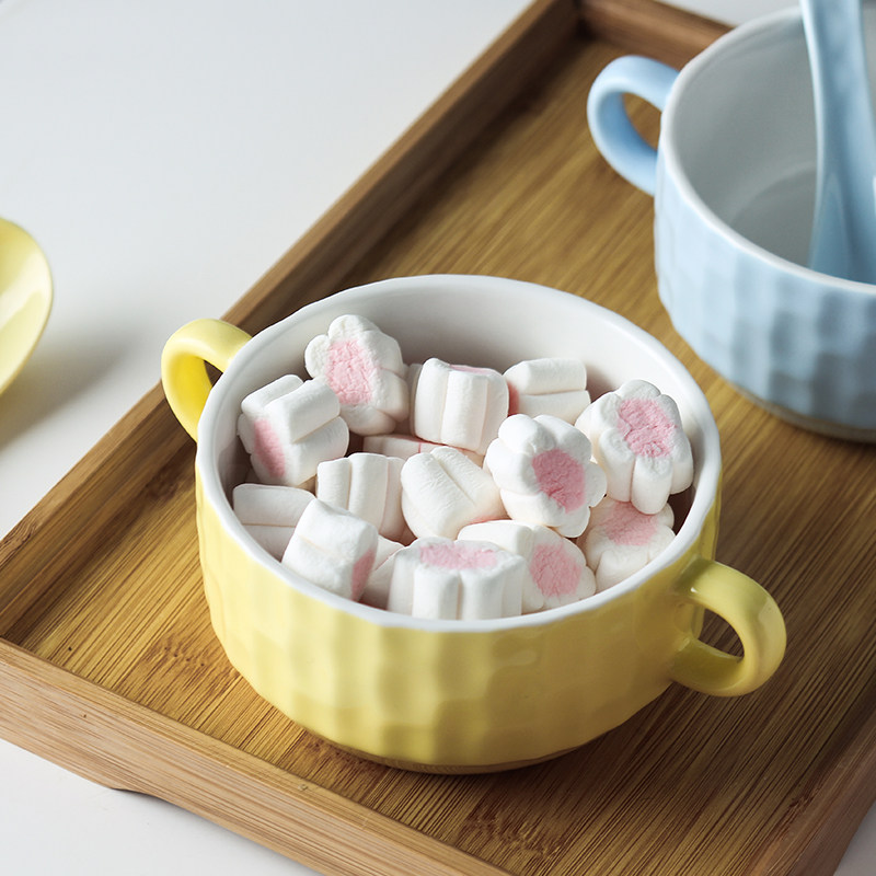 创意陶瓷碗甜品碗蒸蛋小碗 宝宝早餐碗雪糕碗麦片碗双耳碗小汤碗