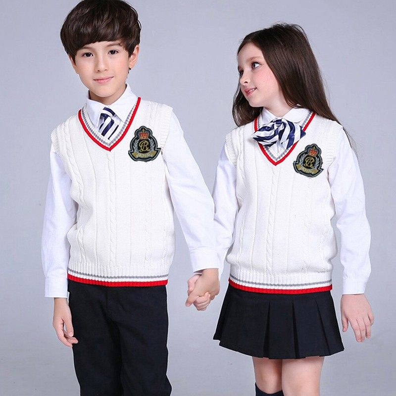 儿童针织毛衣背心男童春秋纯棉女童中大童班服小学生校服毛线马甲