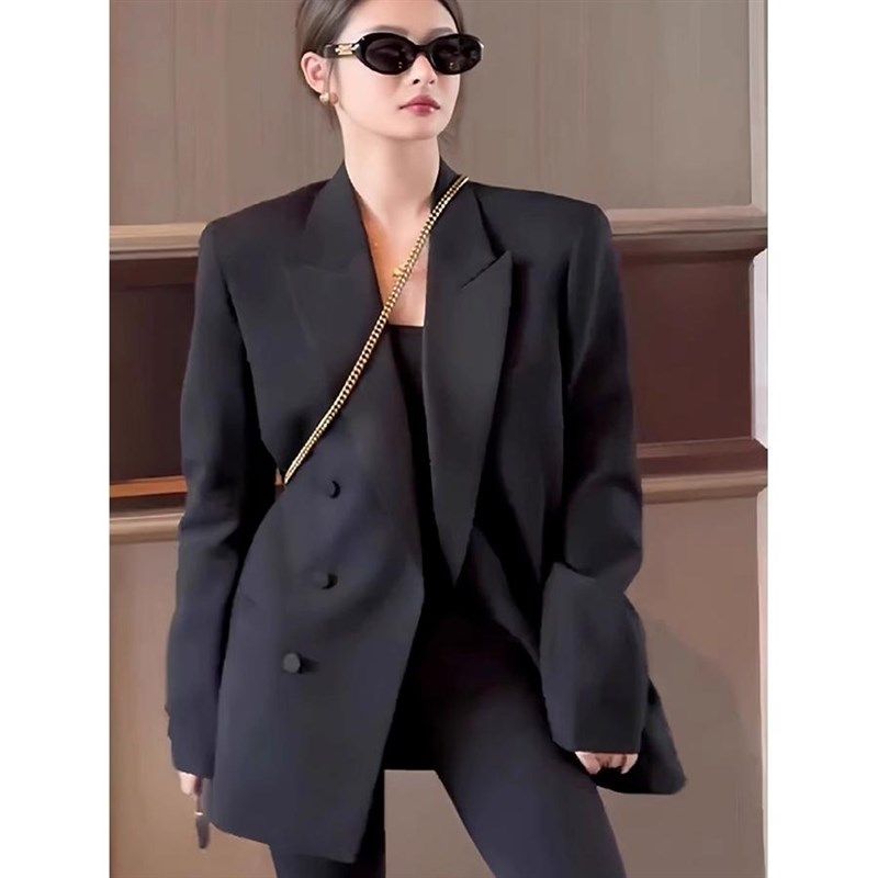 黑色小西装外套女小个子春秋季新款宽松中长款气质休闲上衣女西服