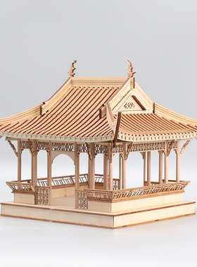 新中式禅意侘寂风院落摆件创意木质凉亭建筑屋檐样板房间软装饰品