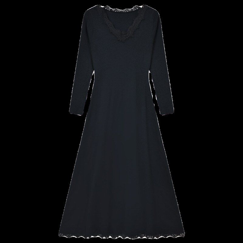 v领蕾丝边拼接连衣裙女秋冬季打底长裙黑色长袖修身包臀鱼尾裙子