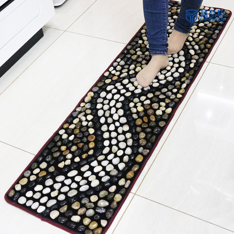蓝品盾彩白密拼雨花鹅卵石足底按摩垫脚底健康石头路家居足疗走毯