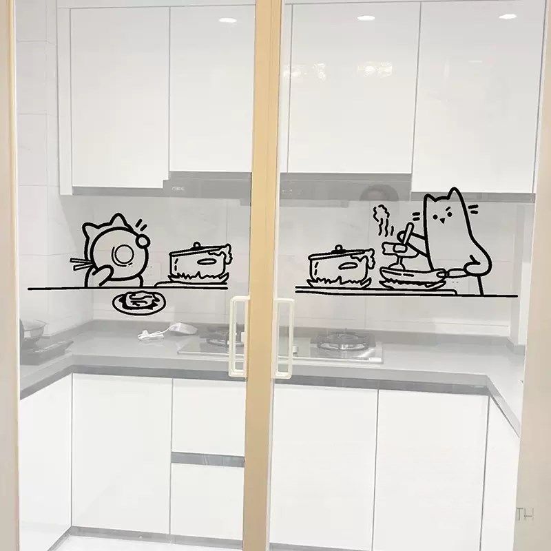 干饭猫咪创意贴纸厨房窗户移门玻璃贴纸装饰防撞餐饮店布置墙贴画,家居饰品,软装墙贴,淘宝优惠券,粉丝福利购,淘宝优惠卷