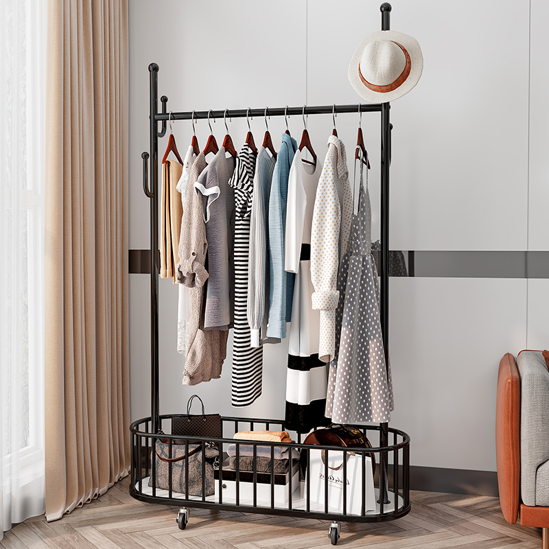 衣架落地卧室衣帽架室内挂衣架带轮可移动家用阳台衣服收纳置物架