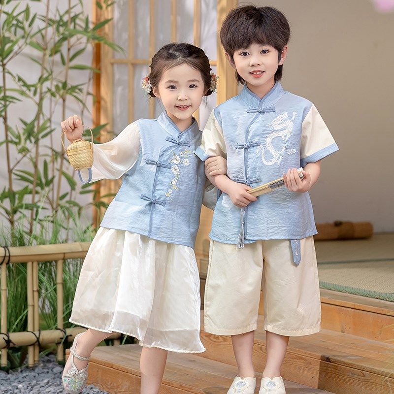 儿童汉服男童2024新款夏季女童古风古装新中式唐装日常民族演出服,童装/婴儿装/亲子装,汉服,淘宝优惠券,粉丝福利购,淘宝优惠卷