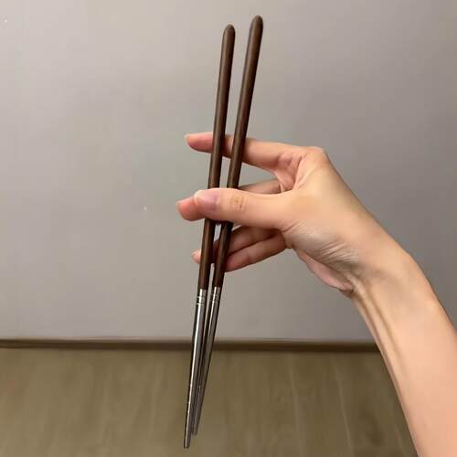 国风复古304不锈钢筷头鸡翅木手柄中式餐具防滑防霉无漆无蜡木筷