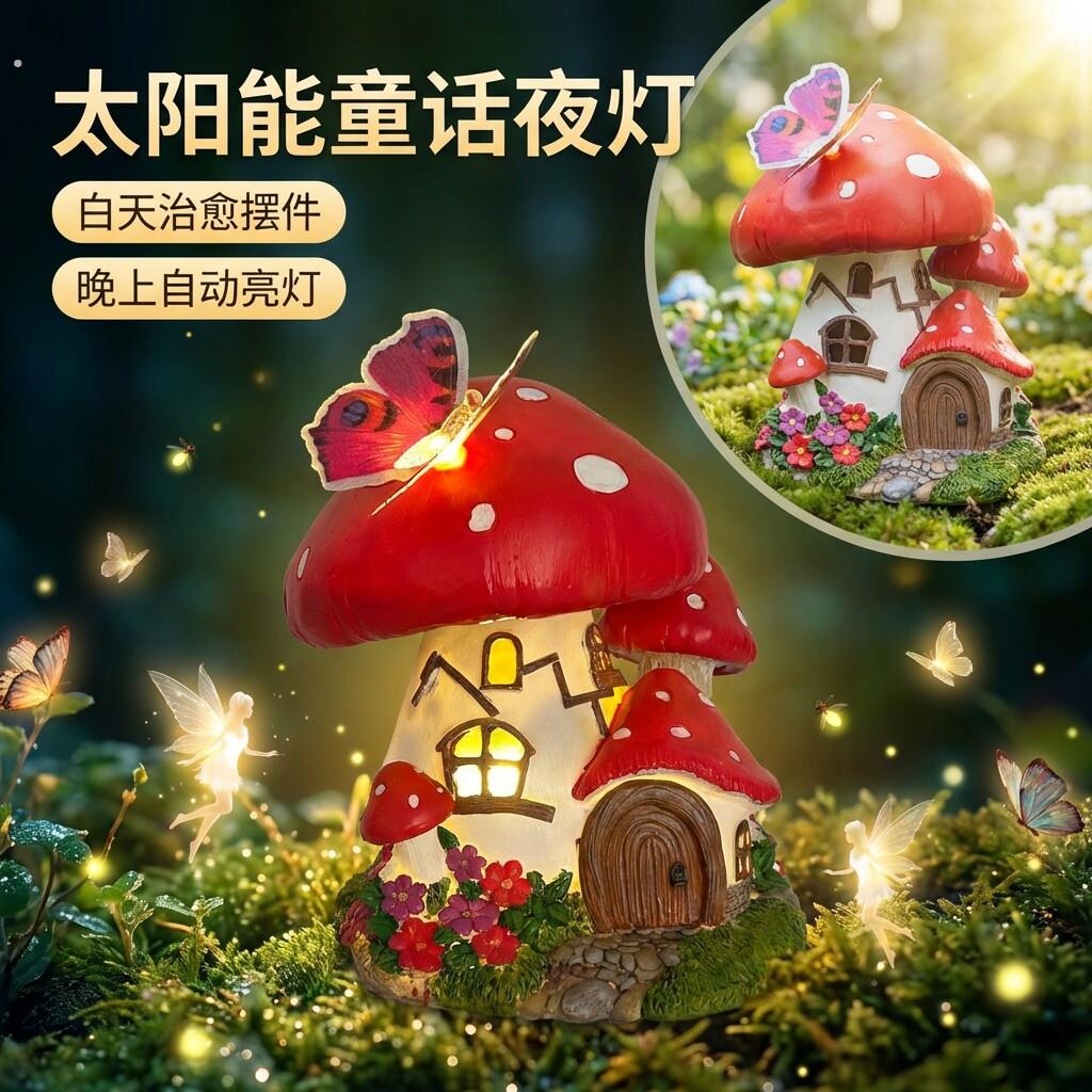 太阳能童话夜灯蝴蝶房屋蘑菇造型户外庭院摆件装饰治愈系造景装饰