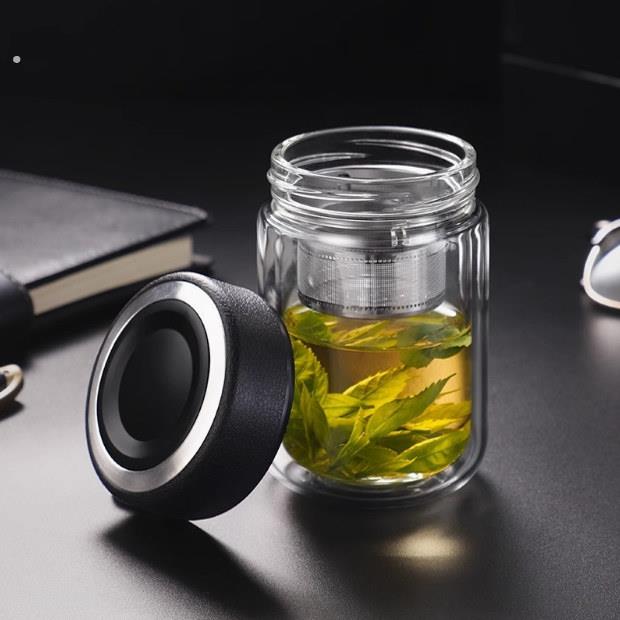 茶水分离双层隔热泡茶杯玻璃杯男女保温可携式防摔小巧迷你水杯