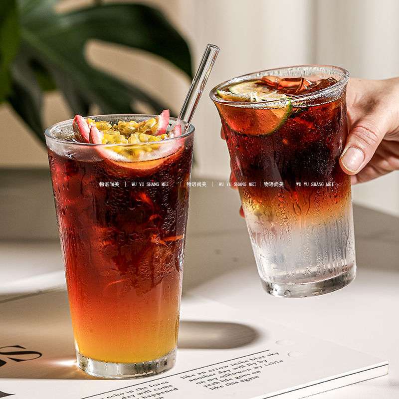 冰美式咖啡杯玻璃杯ins高颜值网红透明简约果汁冷饮杯子餐厅商用