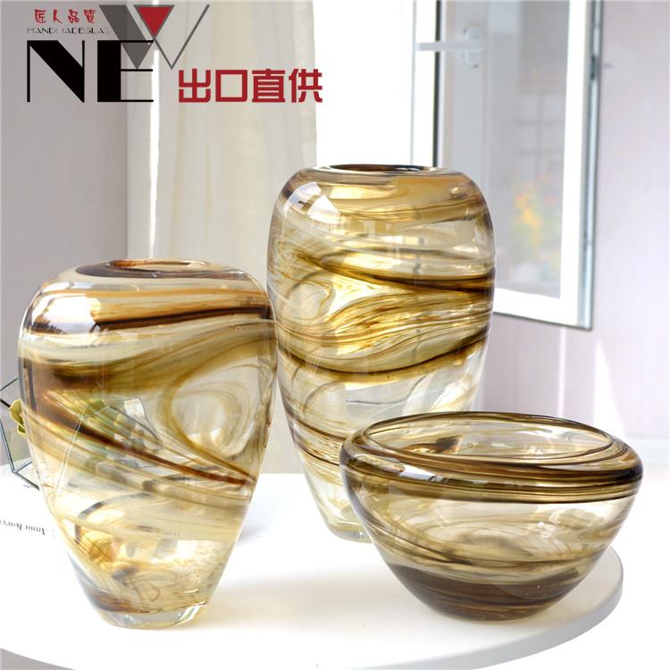 出口欧美炫彩玻璃花瓶摆件客厅水果盘三件创意样板房工艺品