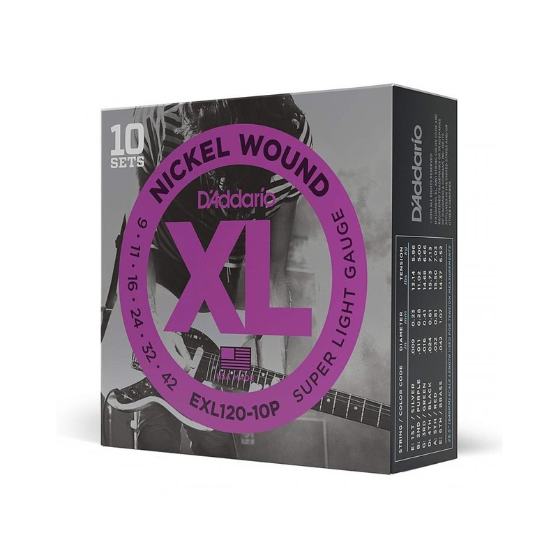 【直邮】达达里奥电吉他弦镍轻0.009 - 0.042 EXL120-10P