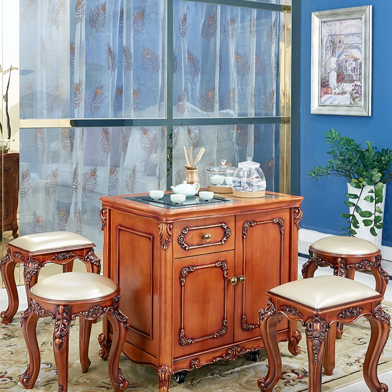 柚木色移动茶台家用小茶车客厅功夫茶几花梨茶桌椅组合阳台办公室