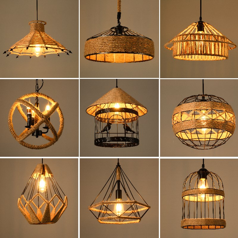 复古麻绳吊灯工业风怀旧火锅店橱窗吧台lt灯具创意麻球吊灯