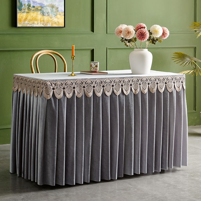 定制会议金丝绒桌布绒布桌裙长方形商务展会签到办公桌流苏布艺